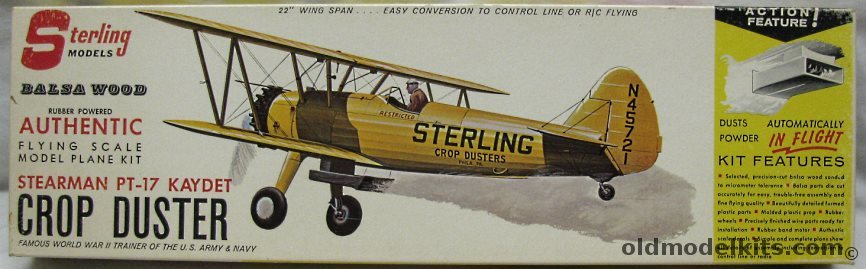 Sterling Stearman PT-17 Kaydet Dusts Crops in Flight - 22 Inch Wingspan for R/C / Control Line / Free Flight, A2-249 plastic model kit